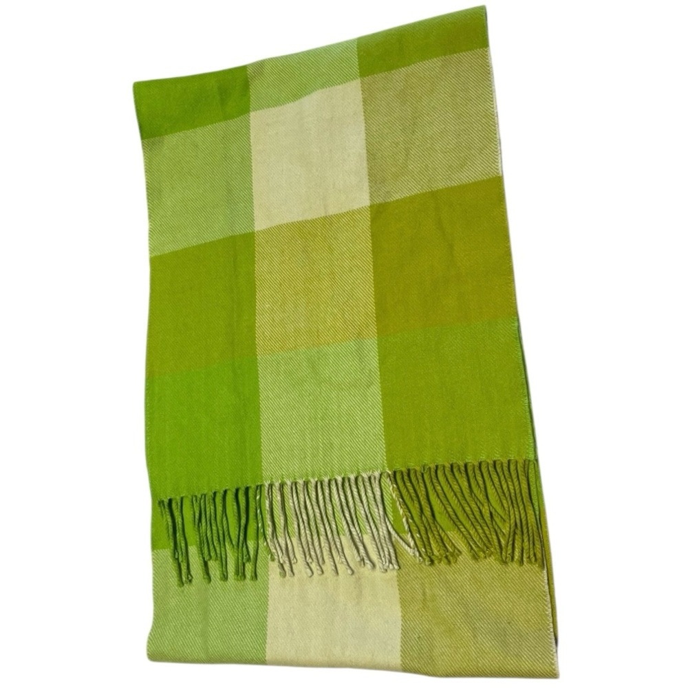 Cashmere Buffalo check Green Cream Plaid fringe Scarf Scotland soft warm luxury